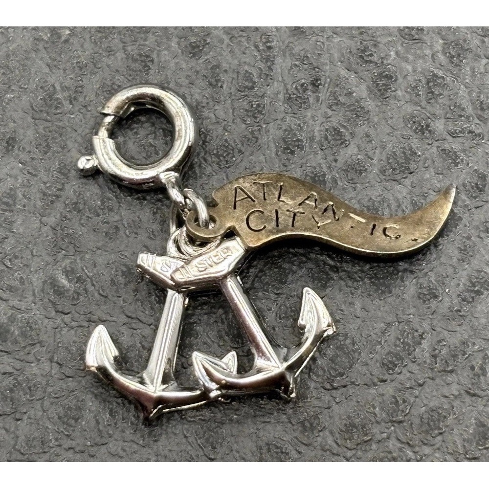 Vintage Jewelart Sterling Silver 925 Atlantic City Anchor Charm Pendant